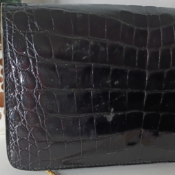 Vintage 60s Pedro Mayorga Buenos Aires Black Crocodile Embossed Clutch - Picture 10 of 16